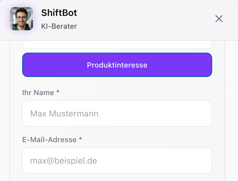 Lead-Formular im ShiftBot Widget
